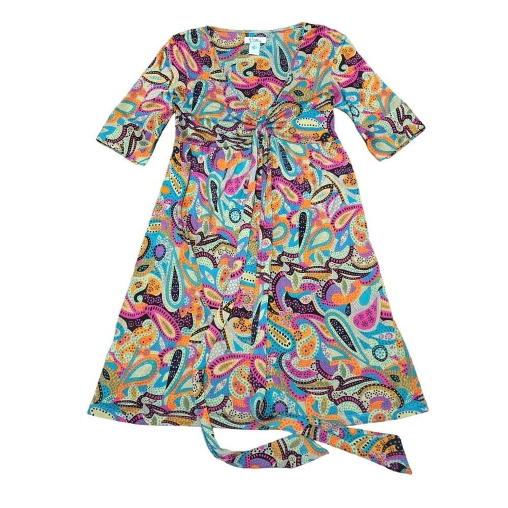 VTG Lilly Pulitzer Size‎ 2 Orange Blue Pink Paisley Silk V-neck Tie Back Dress